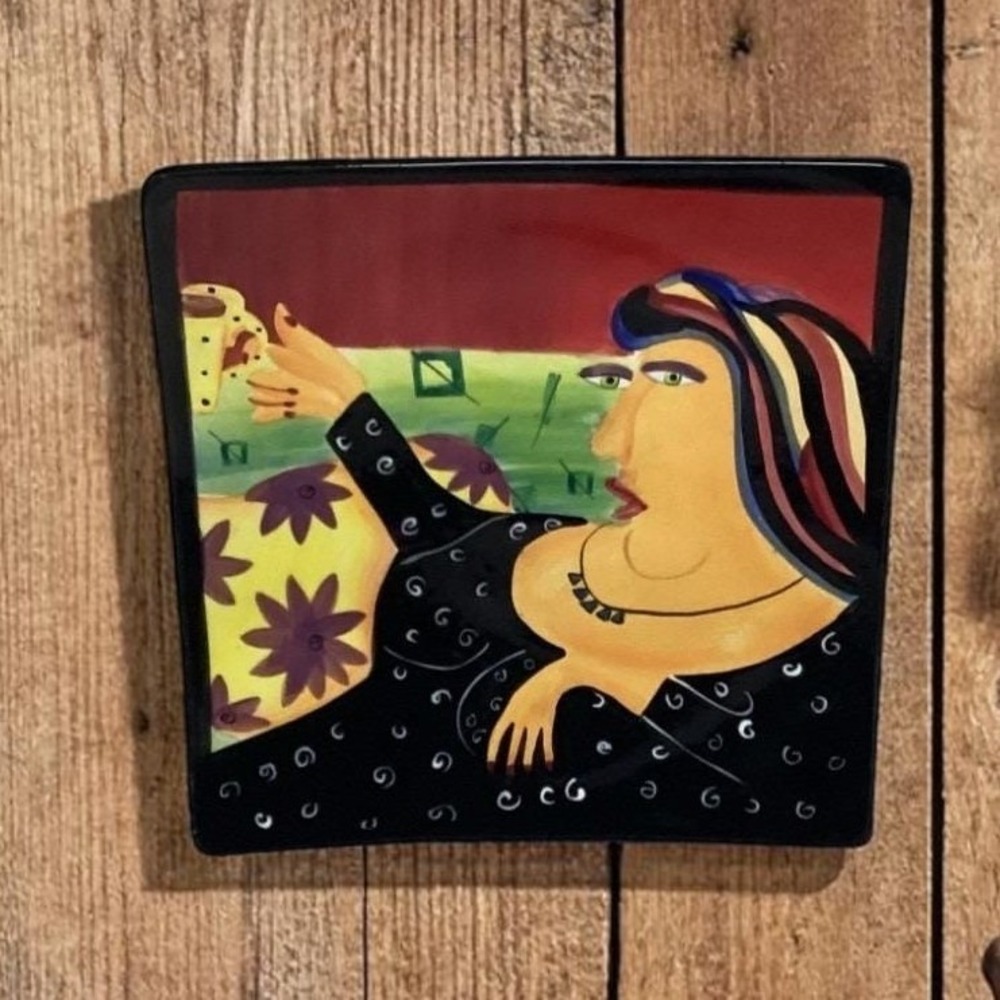 Naylor Designs‎ Hand Painted Decorative Plate, Vtg Coffee Lady Design, Wall Art